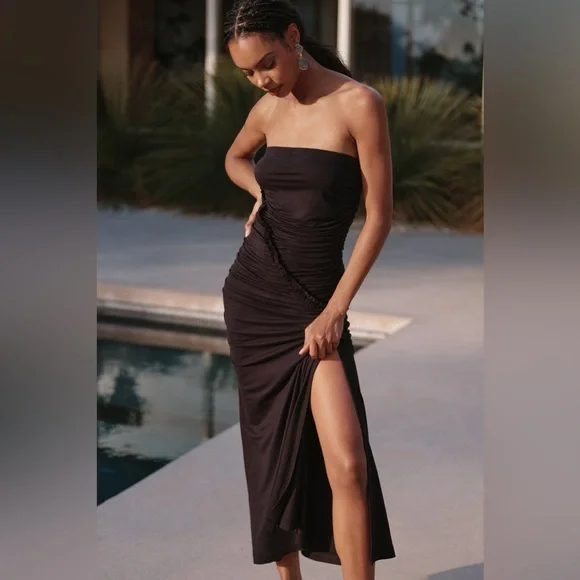 Strapless Mini Black Leather Midi Dress Faux Leather Bandeau Dress Mare  Mare Faux Leather Strapless Slim